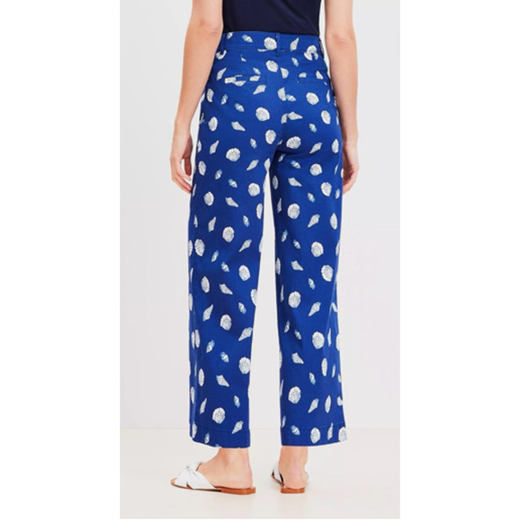 Ann Taylor Loft Palmer Wide Leg Crop Pant In Shell Print Sz 4 Fine Sapphire - Picture 1 of 16